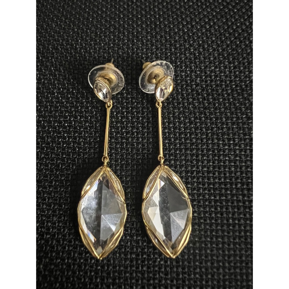 Swarovski Gold Tone Marquise Crystal Dangle Drop Earrings 2 Inch Quiet Luxury